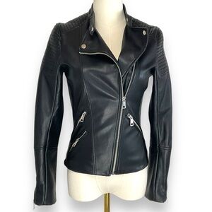H&M‎ Jacket Faux Leather Womens Motorcycle Biker Moto Punk Zipper Black Size 2